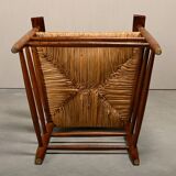 Rustic Armchair and Stool in stained oak and rush, France 1950s