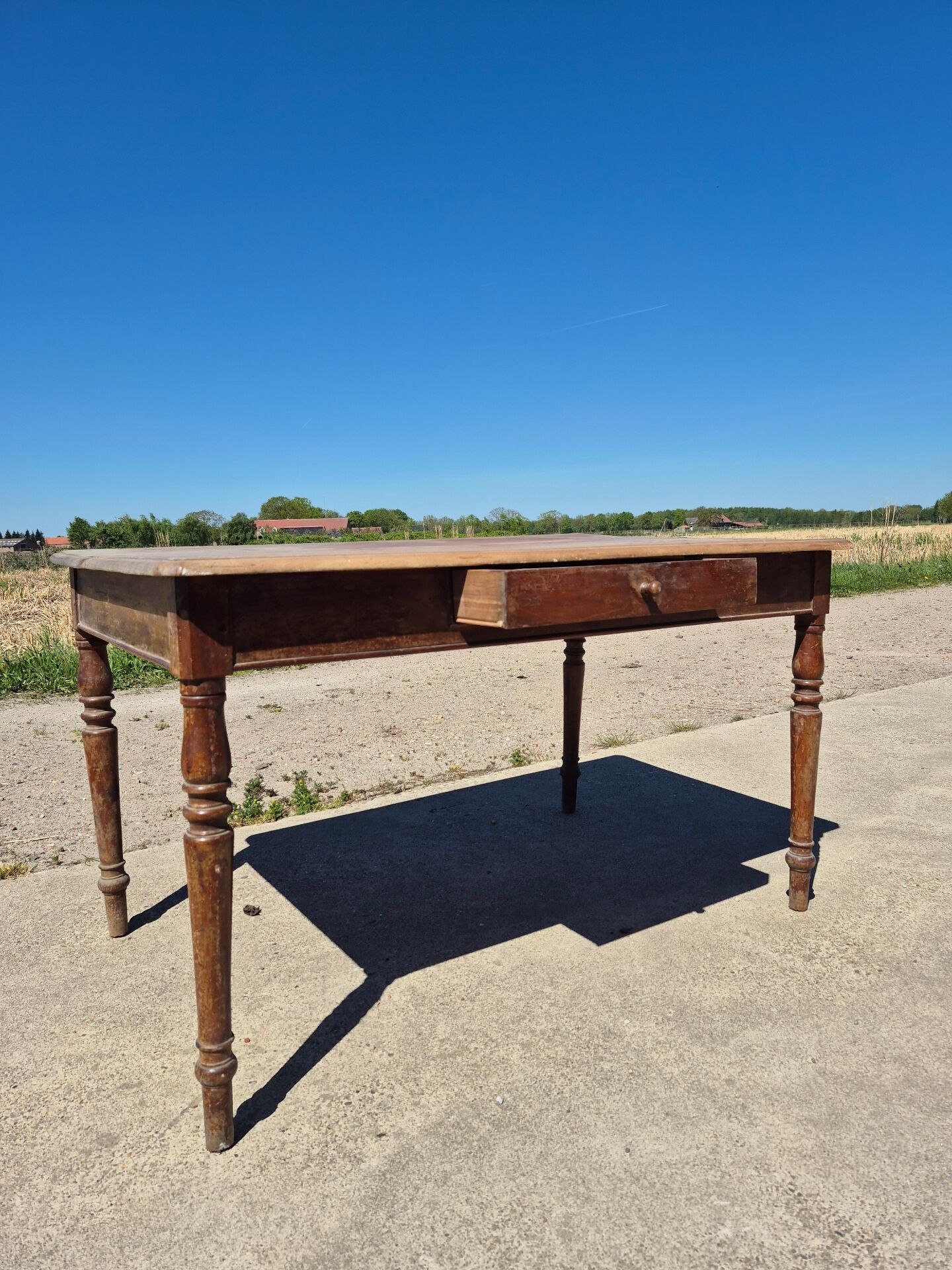Antique French kitchen table 127 x 83 cm with drawer rustic