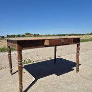 Antique French kitchen table 127 x 83 cm with drawer rustic