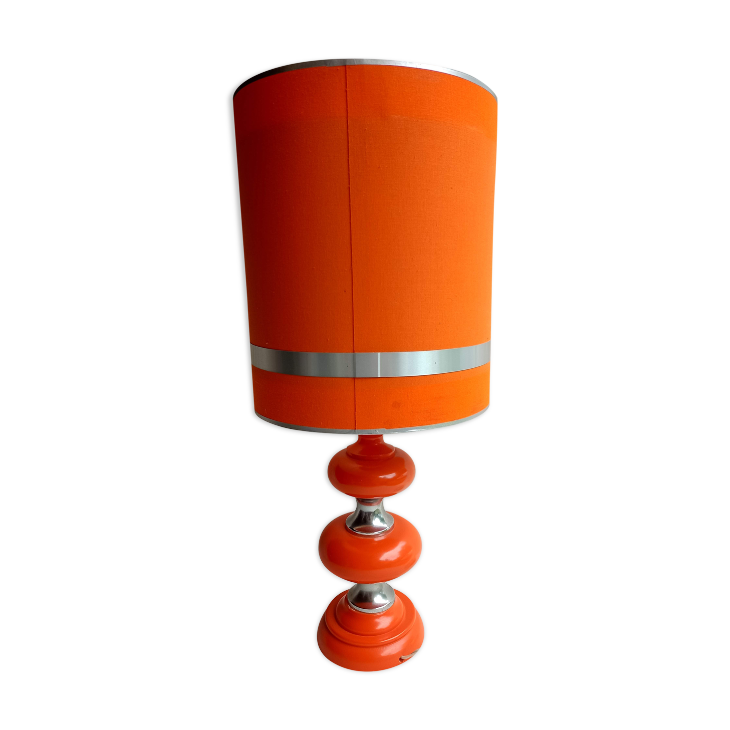 Orange lamp in vintage turned wood