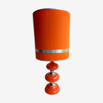 Lampe orange en bois tourné vintage