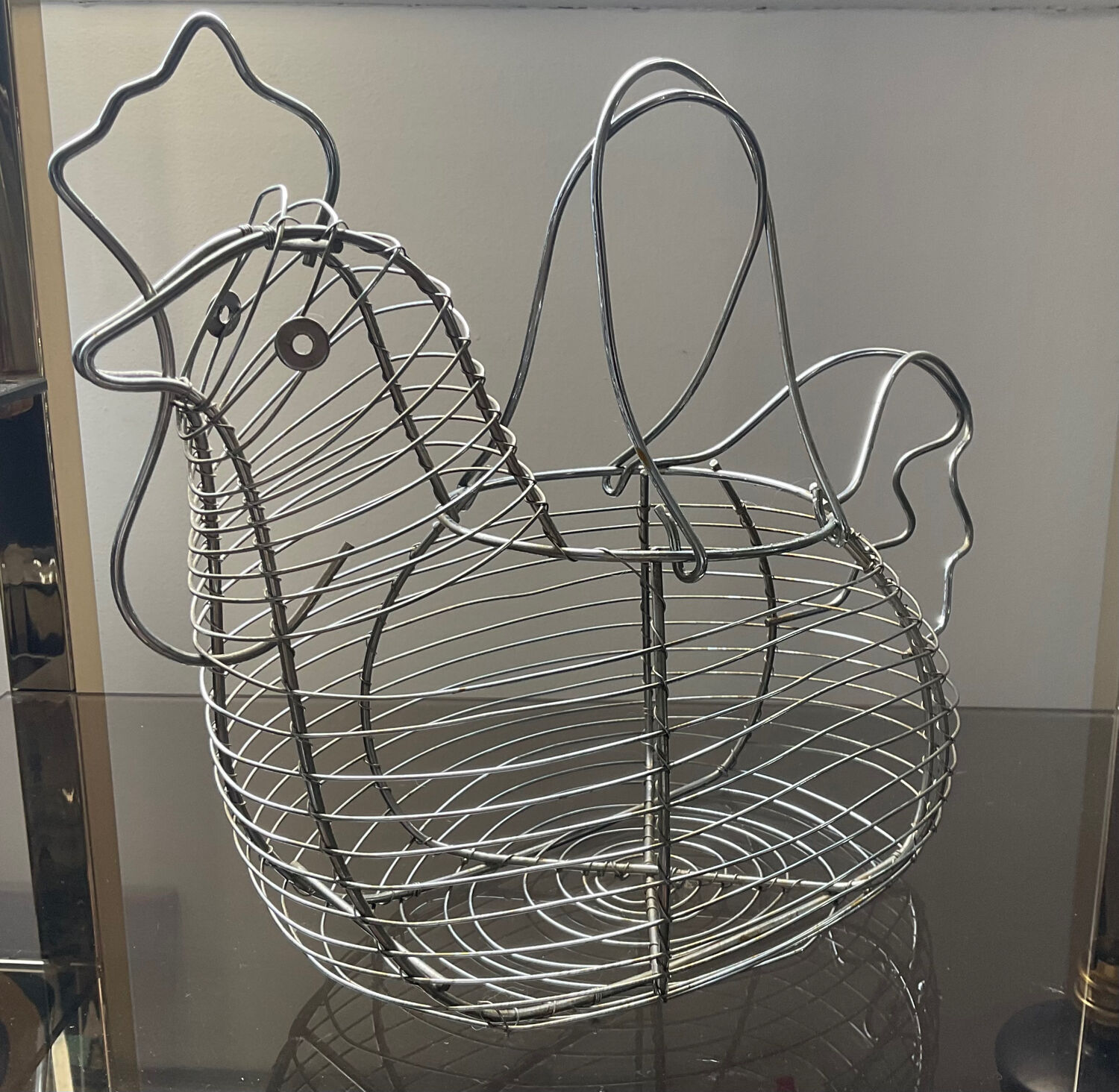 Vintage metal hen egg basket