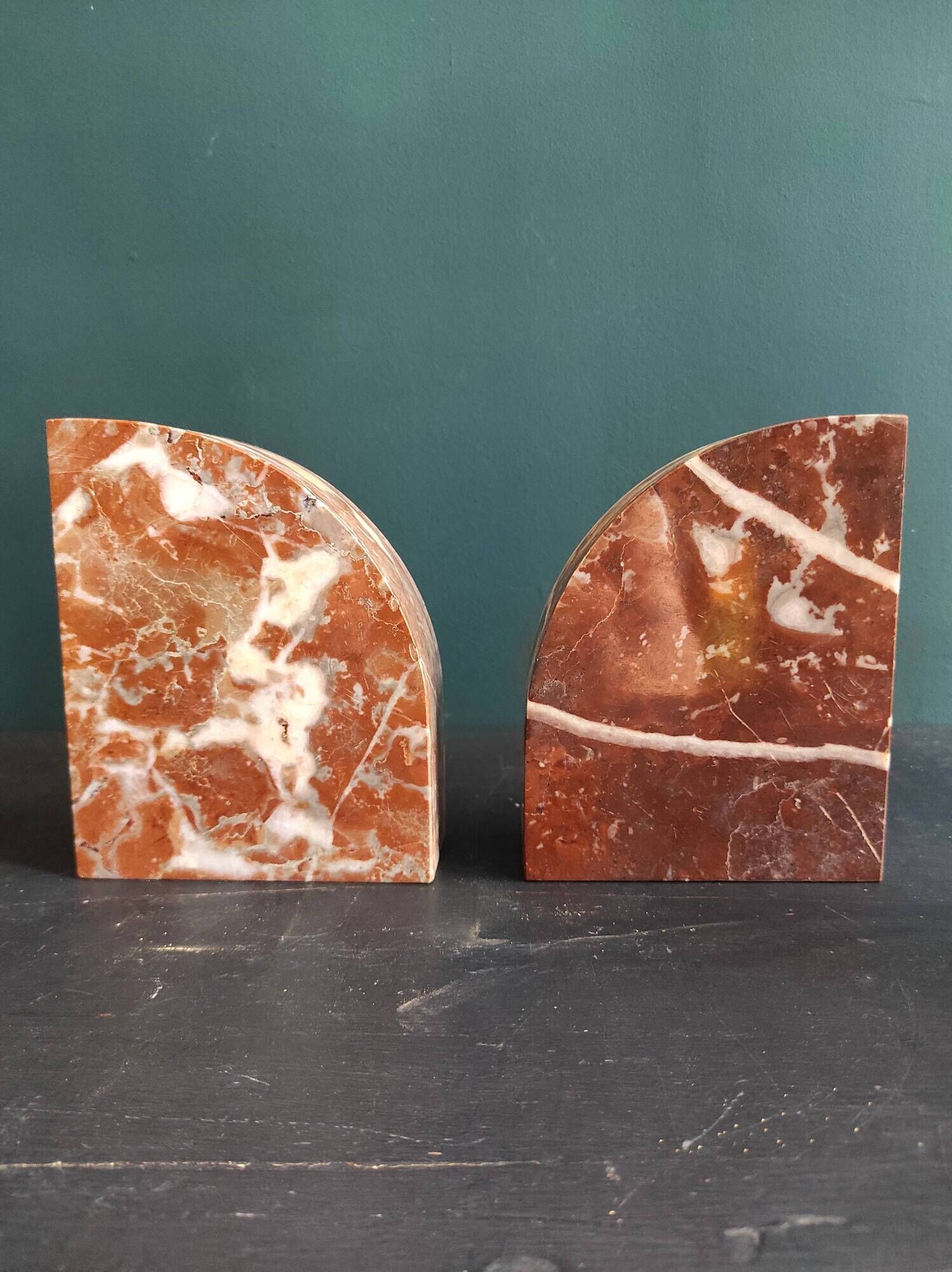 Pair of French vintage marble bookends, art Deco