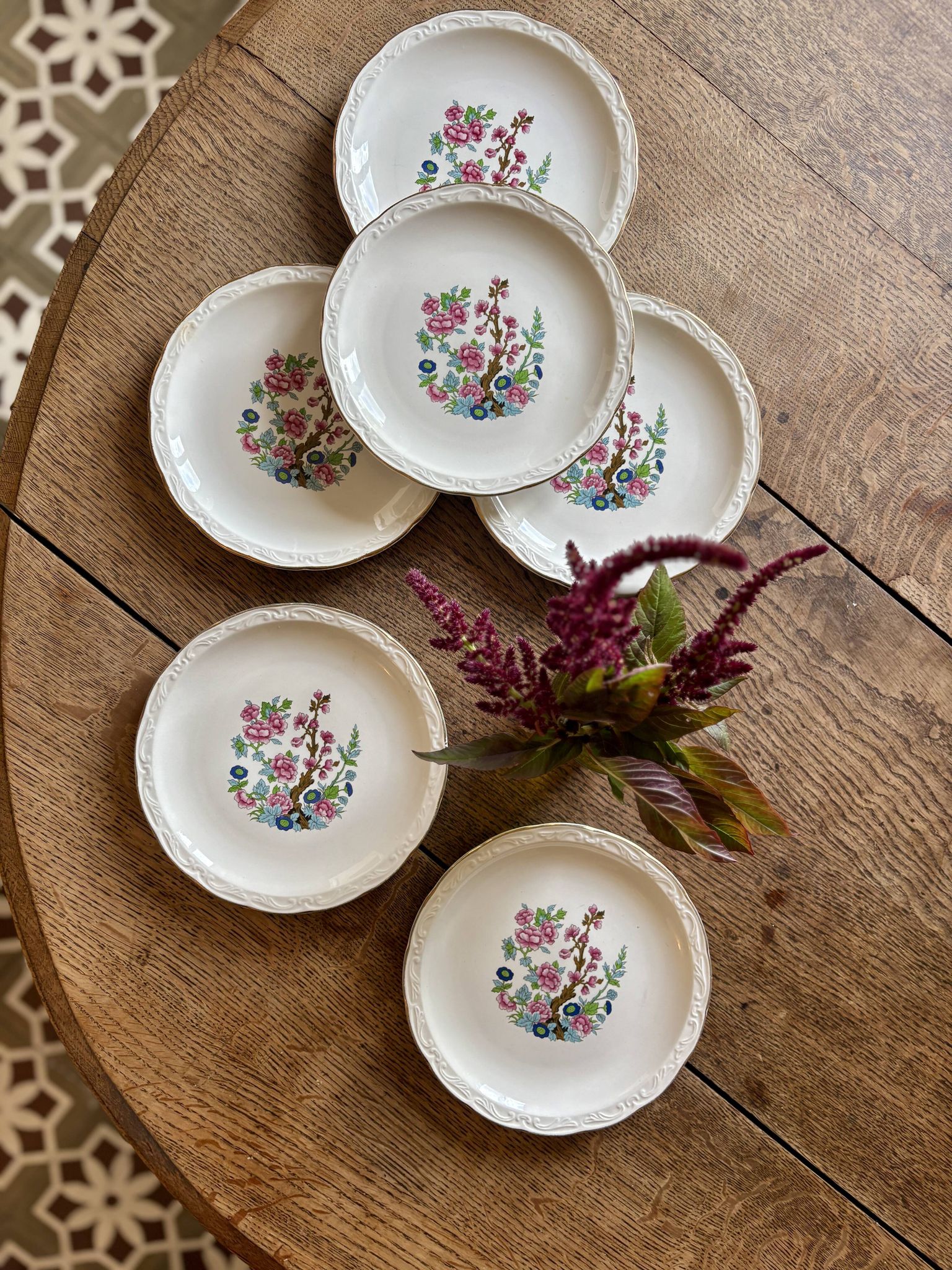Set of 6 vintage dessert plates, "Indian Tree" pattern by Digoin
