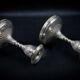 Pair of Small Antique Silver Metal Candlesticks - Fluted Base