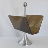 Vintage 1970s magazine rack in plexiglass and brushed steel