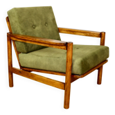 Wooden armchair designed by Z. Baczyk, vintage, olive green velvet