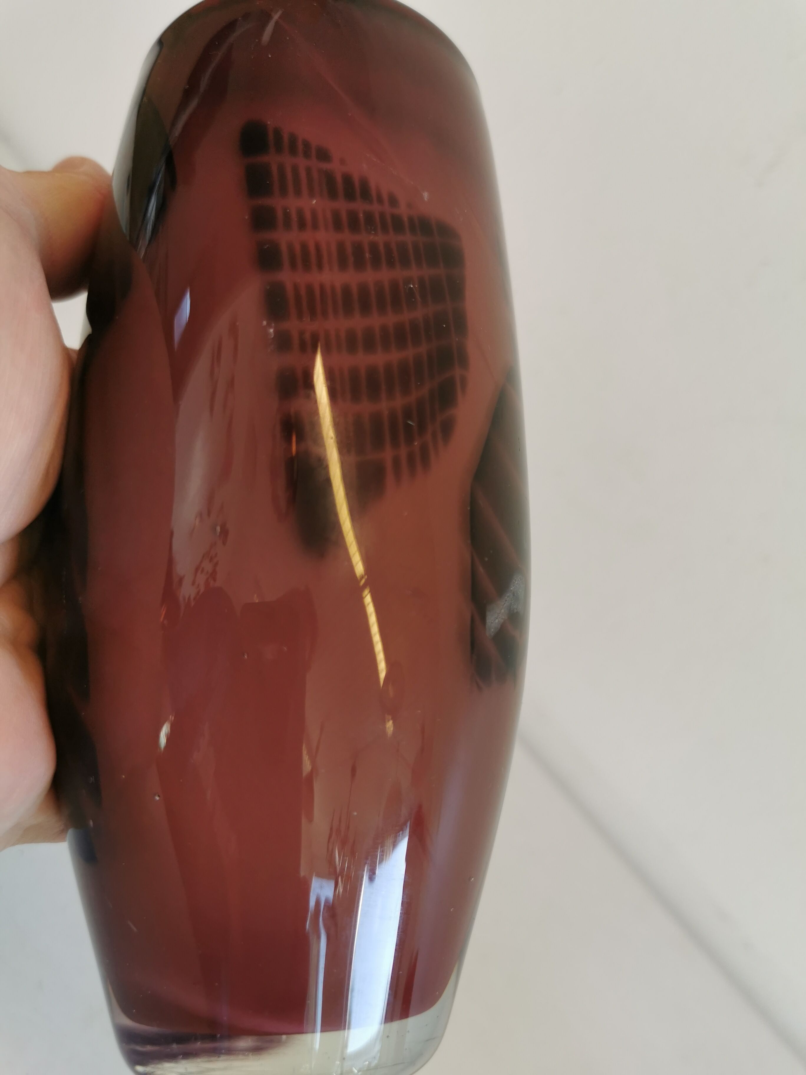 Glass vase in purple colours/nuances, estimated Danish and from the 1970-80s.