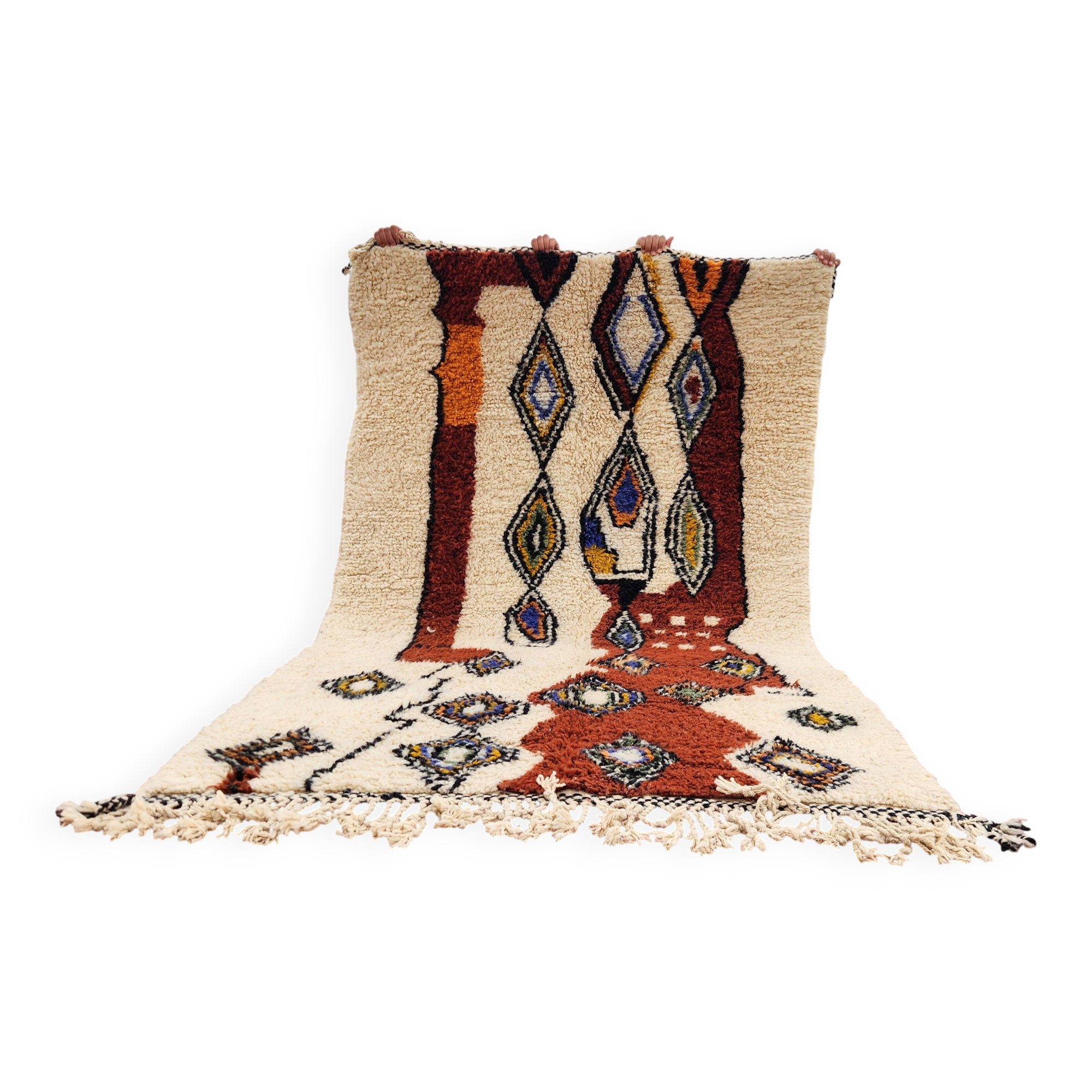Beni Ouarain rug 244x150 cm – Thick wool – Multicoloured Berber patterns