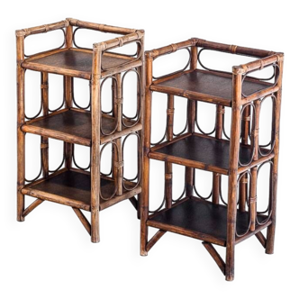 Pair of vintage rattan side tables/bedside tables. France, 1970s