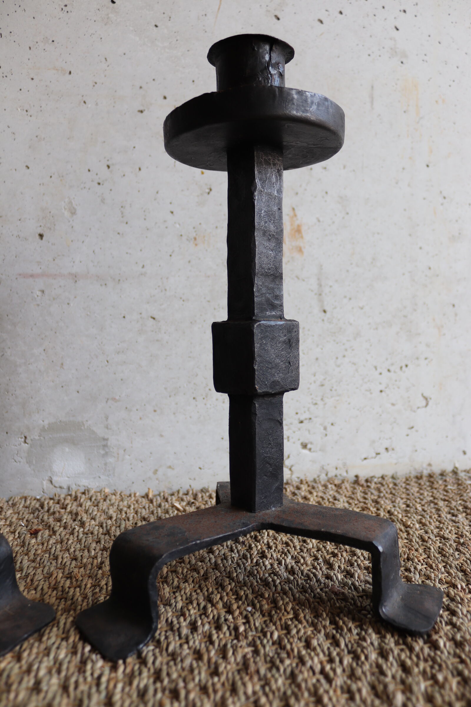 Pair of large brutalist cast iron candlesticks from the 50s