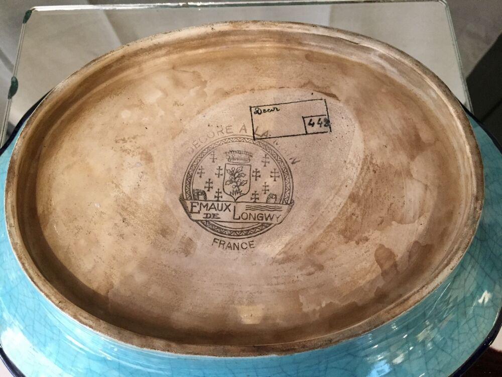 Oval fruit cup in Longwy enamels with floral decoration