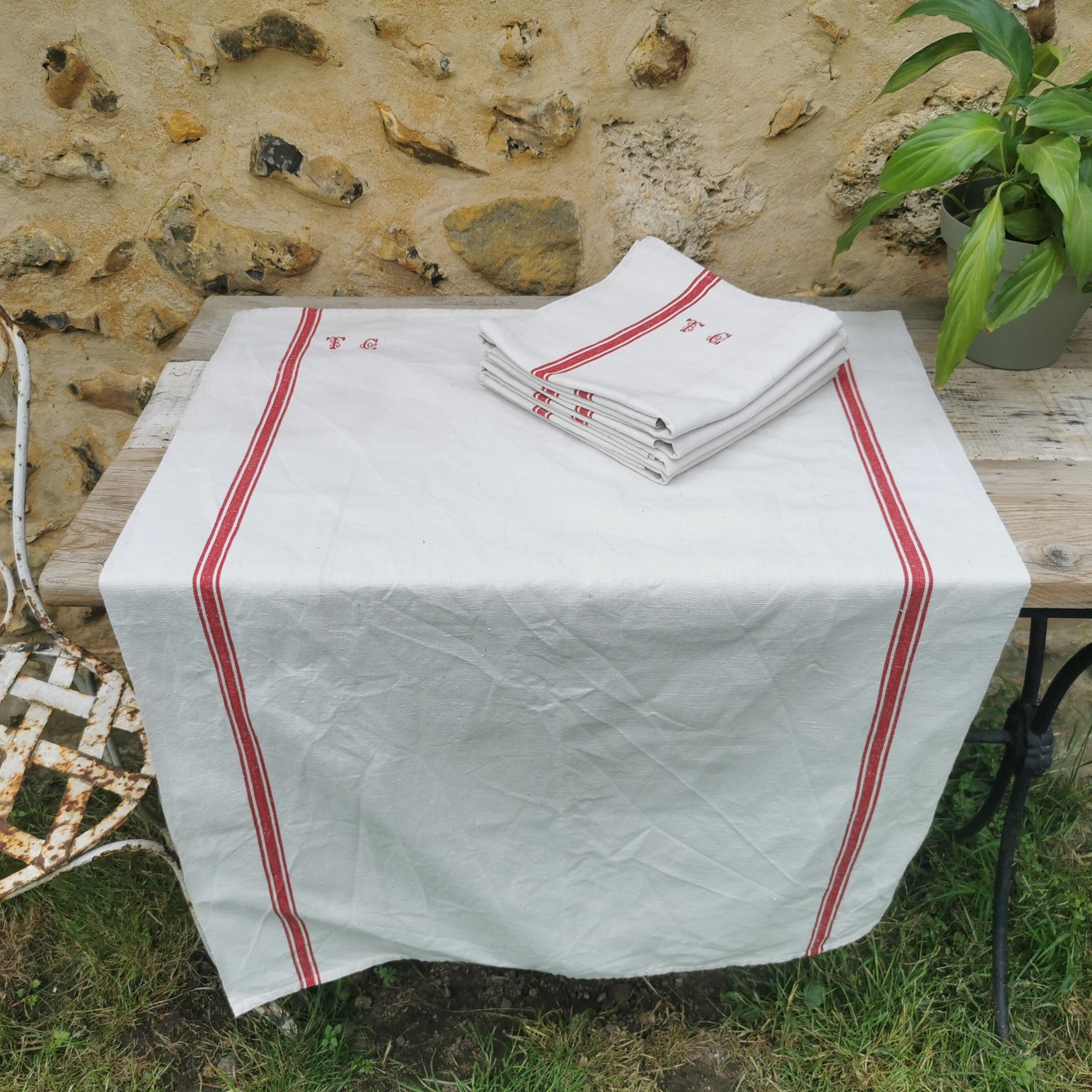 5 old monogrammed tea towels