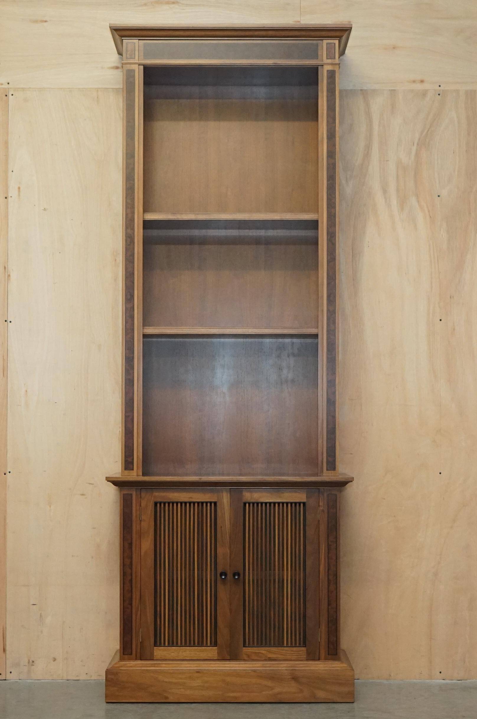 Pair of large David Linley bookcases in burr walnut, 2.6 m
