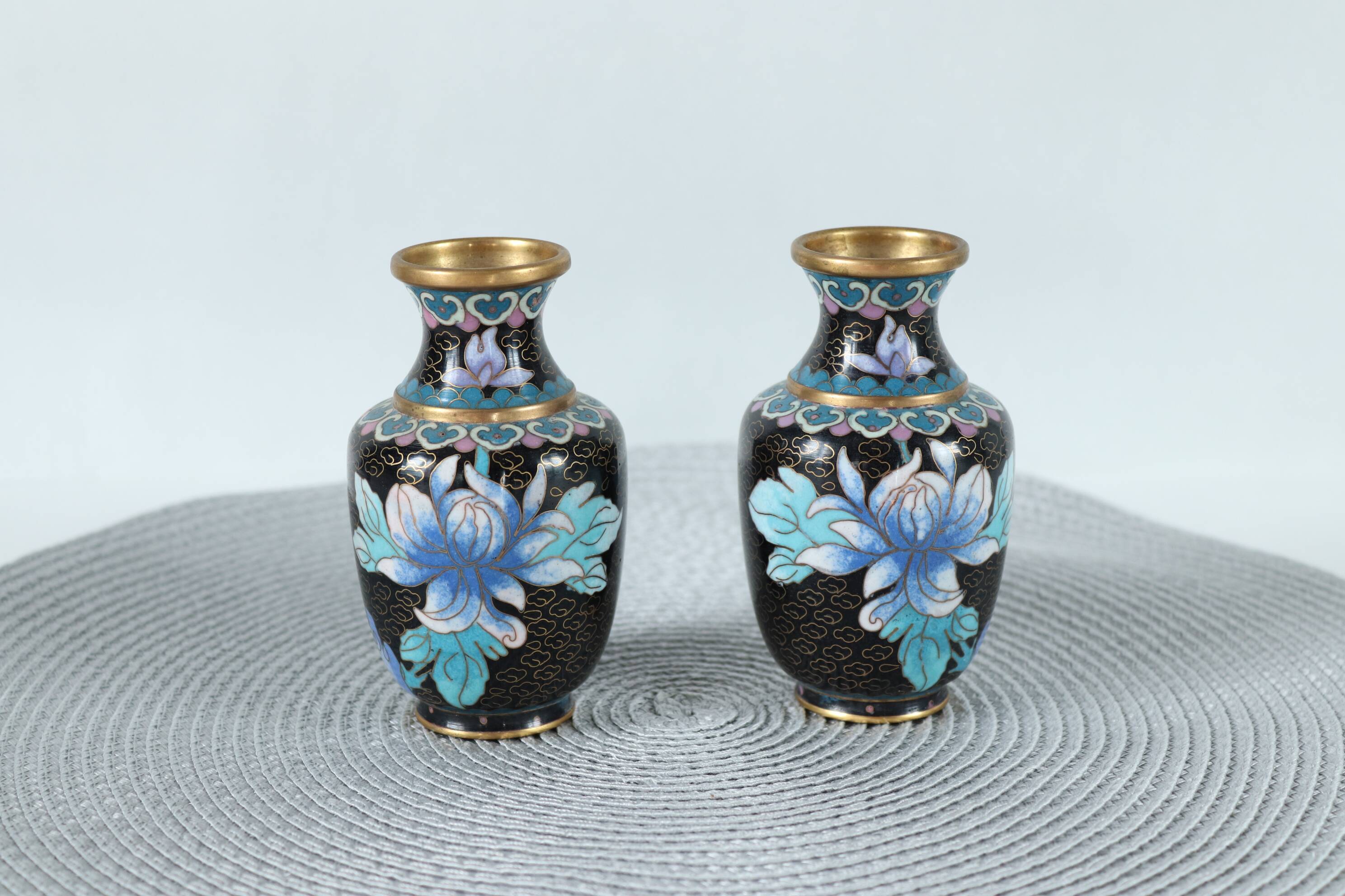 Pair of small vintage Chinese cloisonné enamel vases