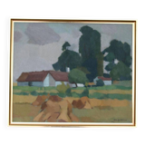 Mid Century Swedish Oil on Canvas – “Village” by Richard Björklund