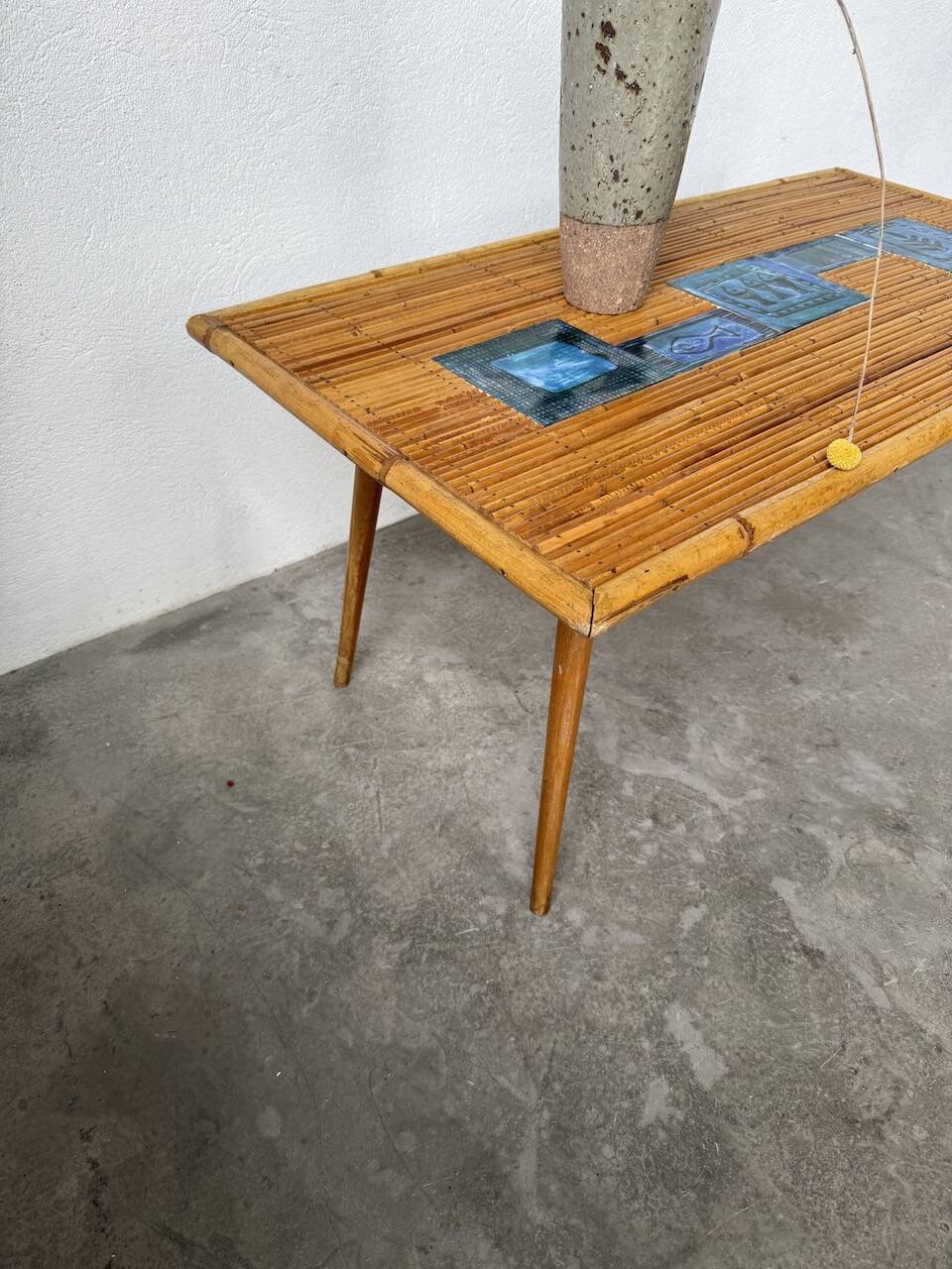 Rattan and ceramic coffee table, 60s
