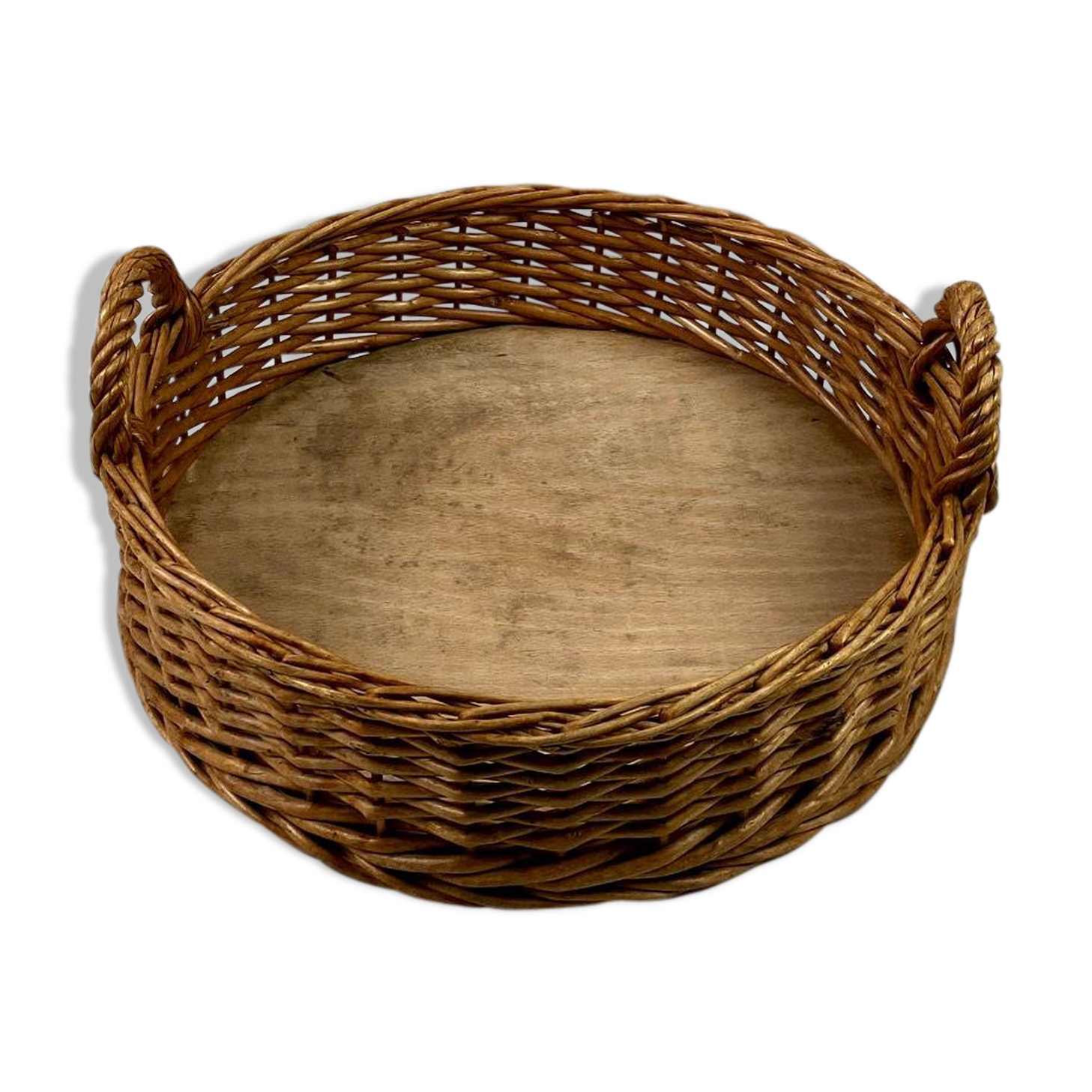 Basket in wicker round wood-bottom
