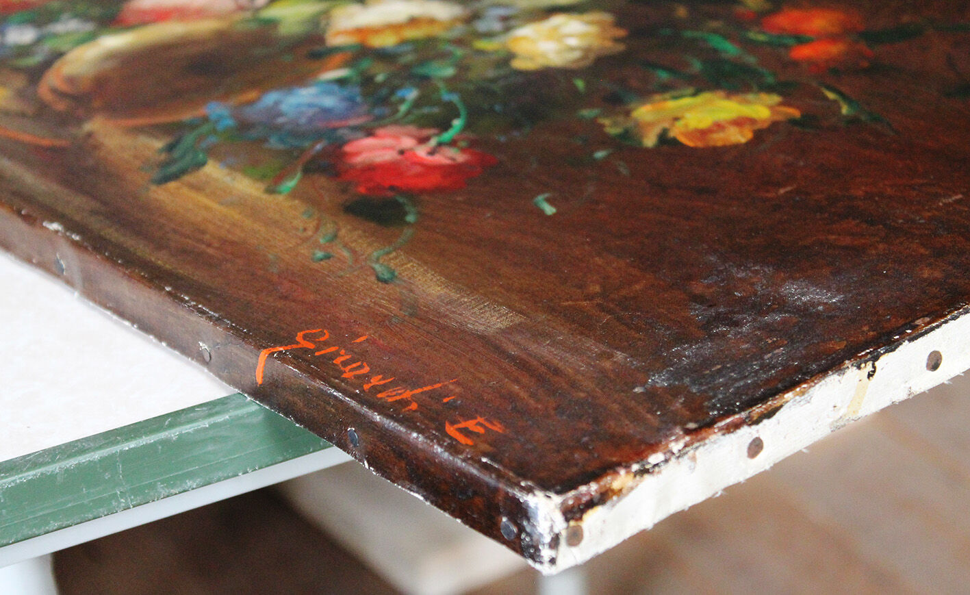 Painting bouquet old oil on canvas