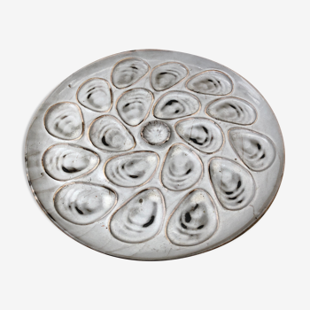 Old dish oyster tray hof 18 locations ceramic vintage grey