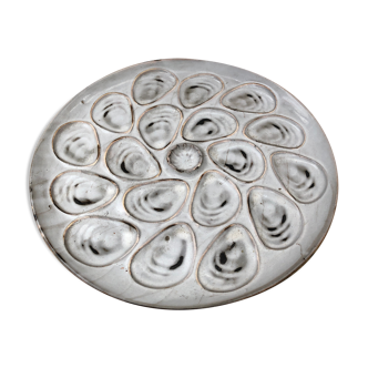 Old dish oyster tray hof 18 locations ceramic vintage grey