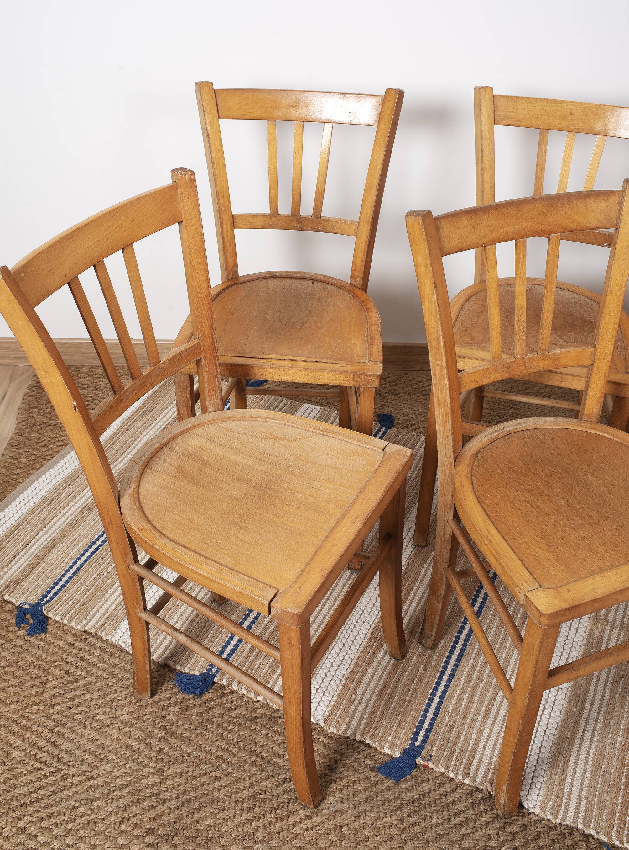 6 bistro chairs, blond wood, typical Luterma brand, 1950s-60s