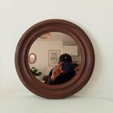 Antique round wooden mirror