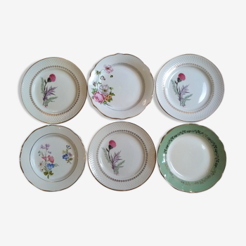 Lot de 6 assiettes dépareillées vintage