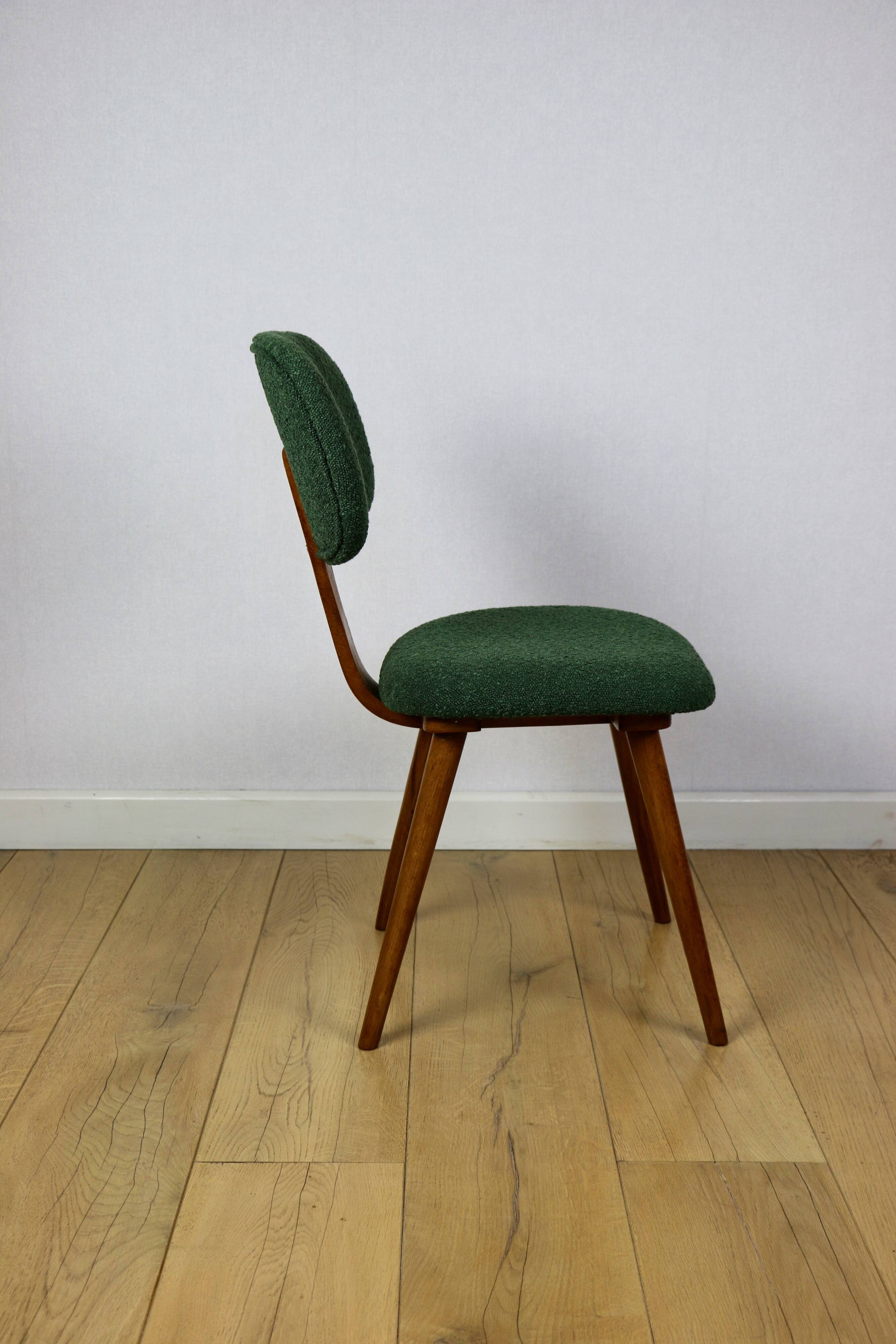 Vintage chair with green boucle backrest like Skoczek - set of 2 chairs