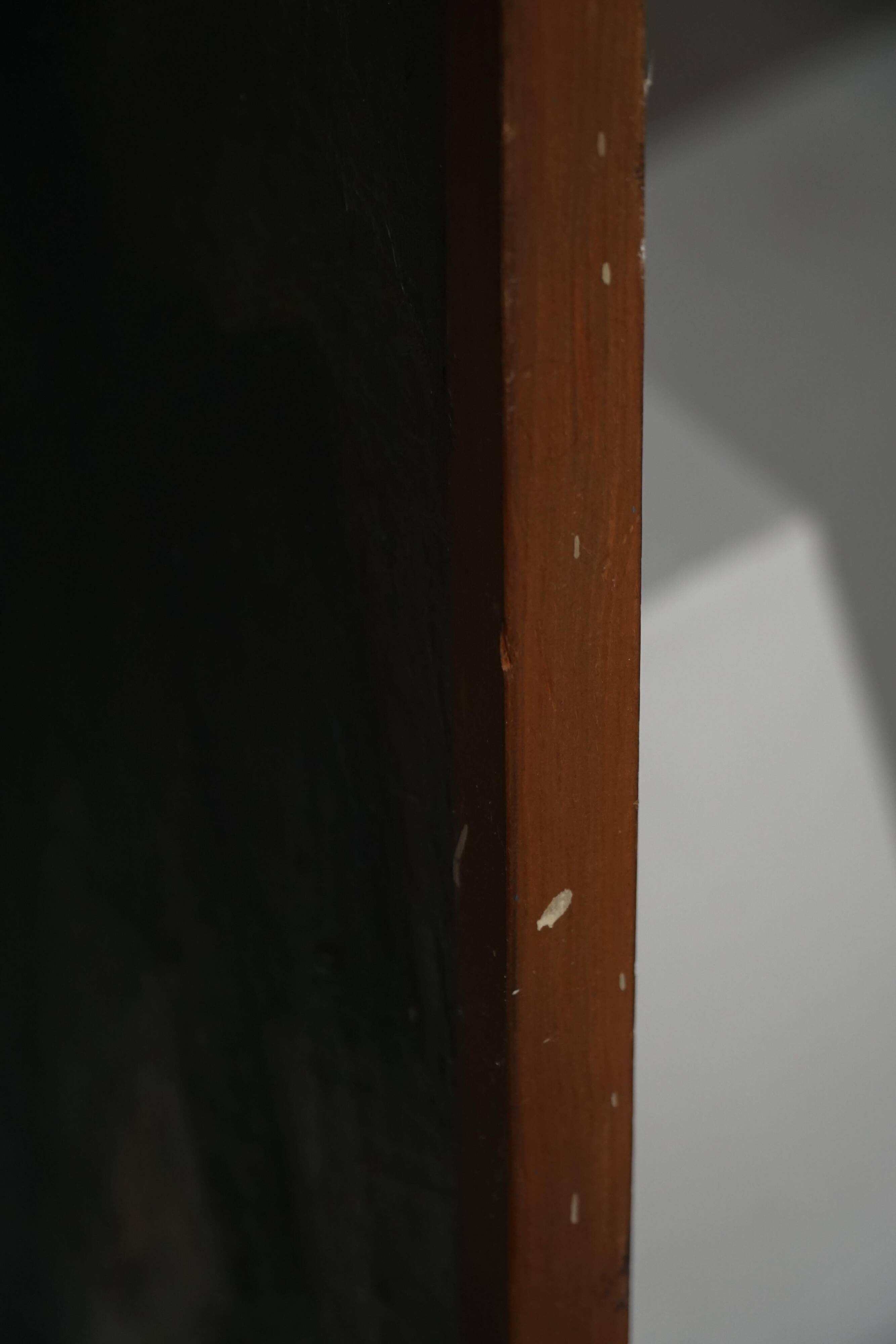 Mid-century pastel oil abstract painting, Danish artist, patinated wooden frame.