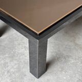 Large Belgochrom coffee table in gold and smoked glass.