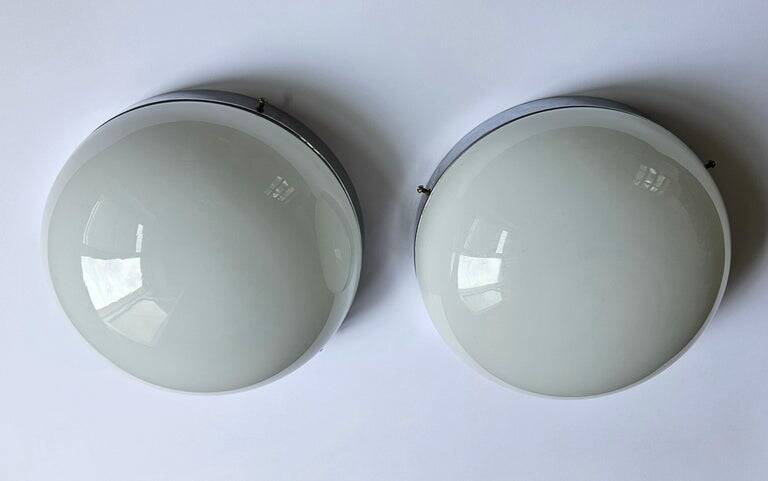 Set of Two Rare Chrome Bauhaus Flush Mount, Ceiling or Wall Lamps, 1930s