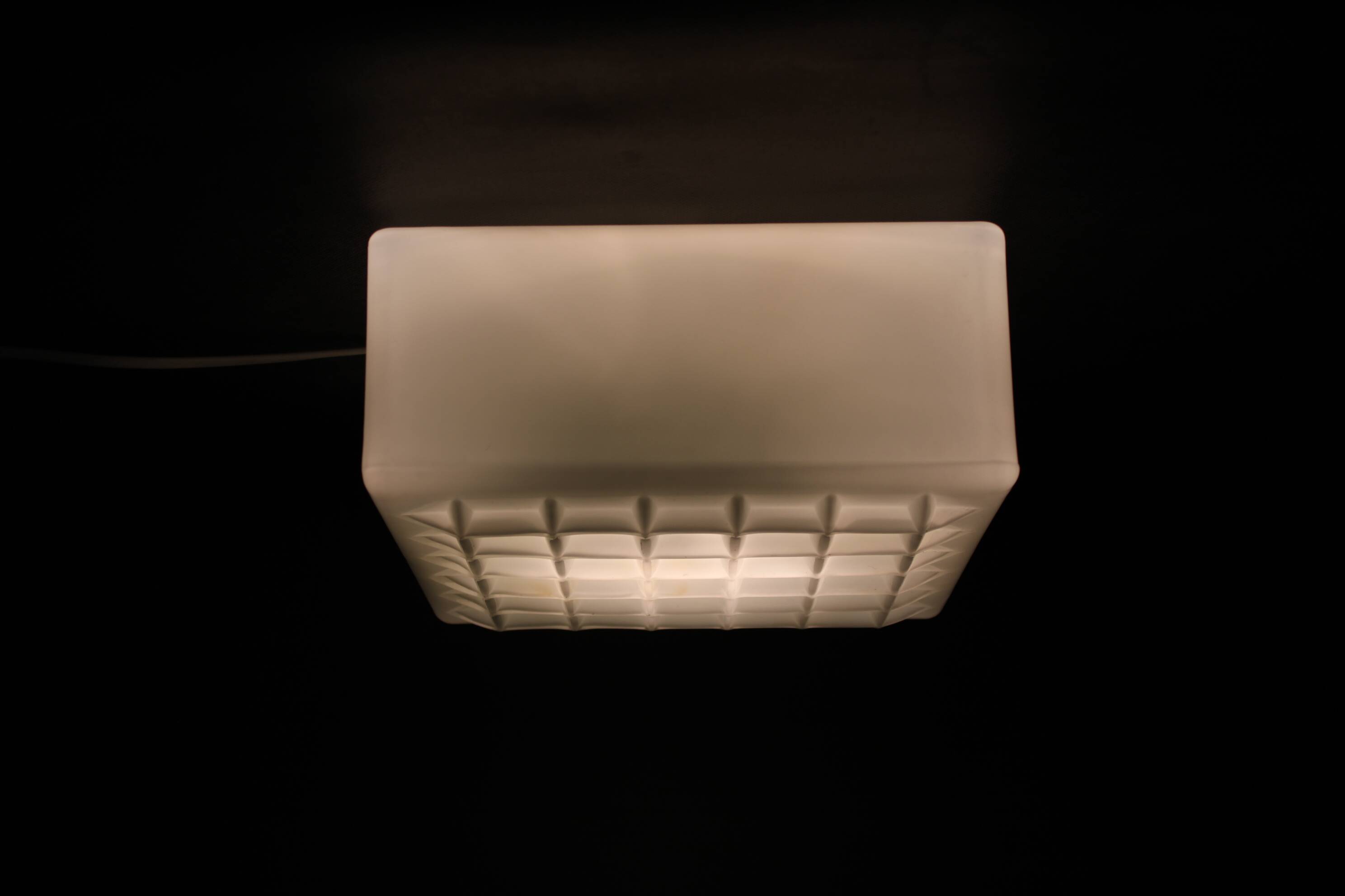 1970s Milky Glass Square Ceiling Light, Czechoslovakia