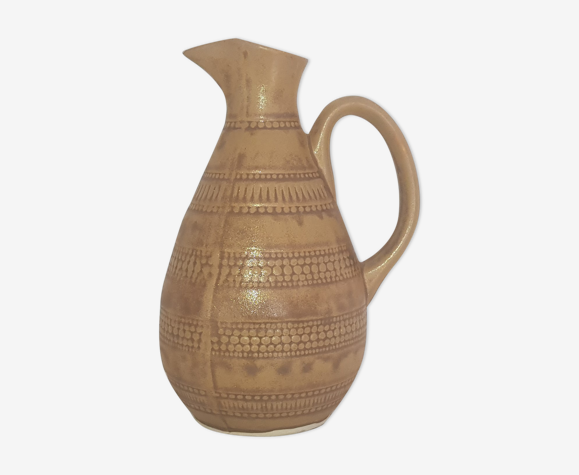 Ancien pichet à eau en grès vernissé de la faïencerie de Digoin, carafe.