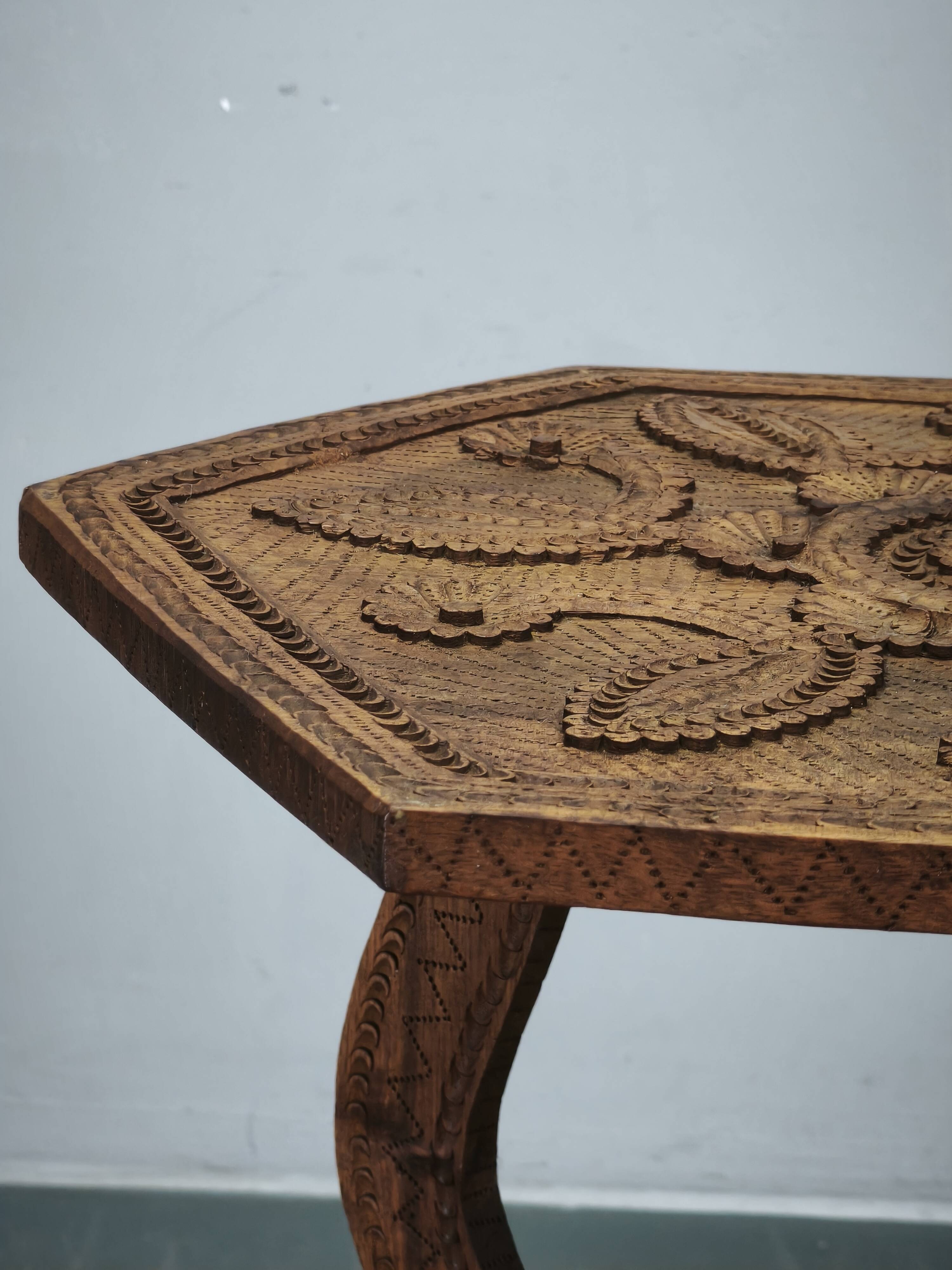 Circa 1900 Central European Hand-Carved Beech Side Table