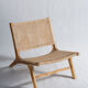 Reclining armchair in natural wood and woven rattan