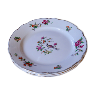 3 small plates vintage flowers and bird Digoin and Sarreguemine