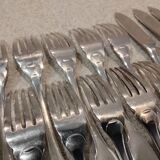 12 fish cutlery sets, 24 pieces, silver-plated metal, Christofle Cluny silversmith