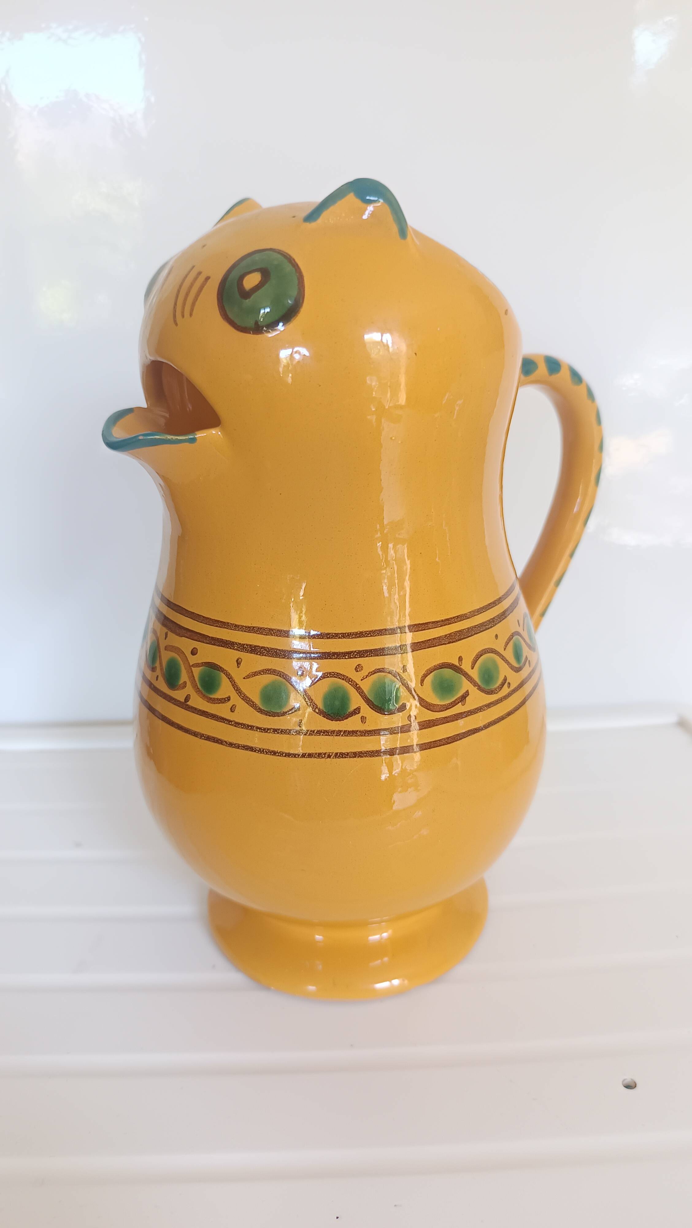 Large vintage ceramic cat pitcher – Hand Decor – French craftsmanship –