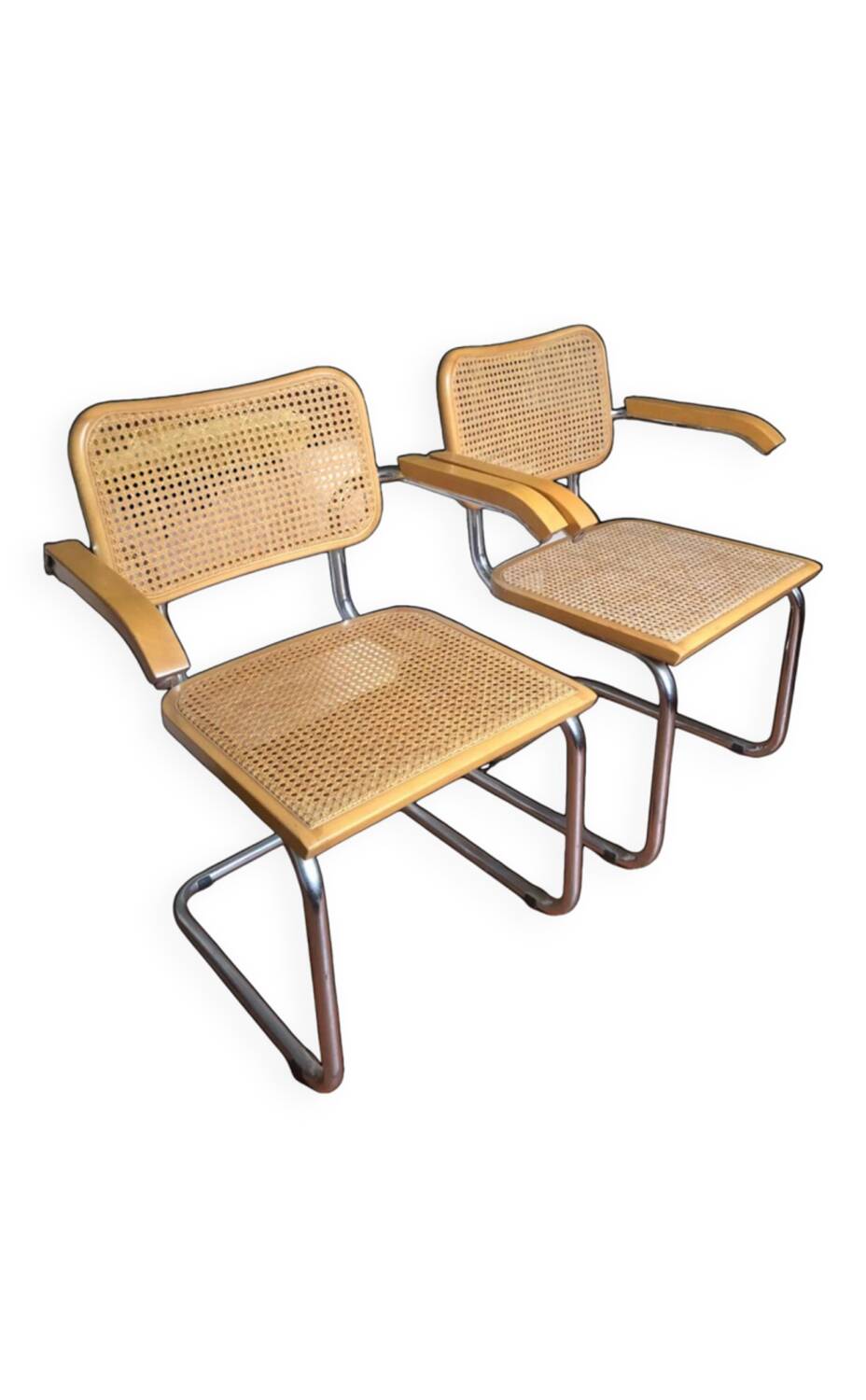 Pairs of Cesca B64 armchairs with armrests by Marcel Breuer