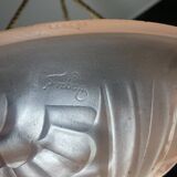 Art Deco Suspension Lamp in Pastel Pink Frosted Glass Signed Degué France 1930s