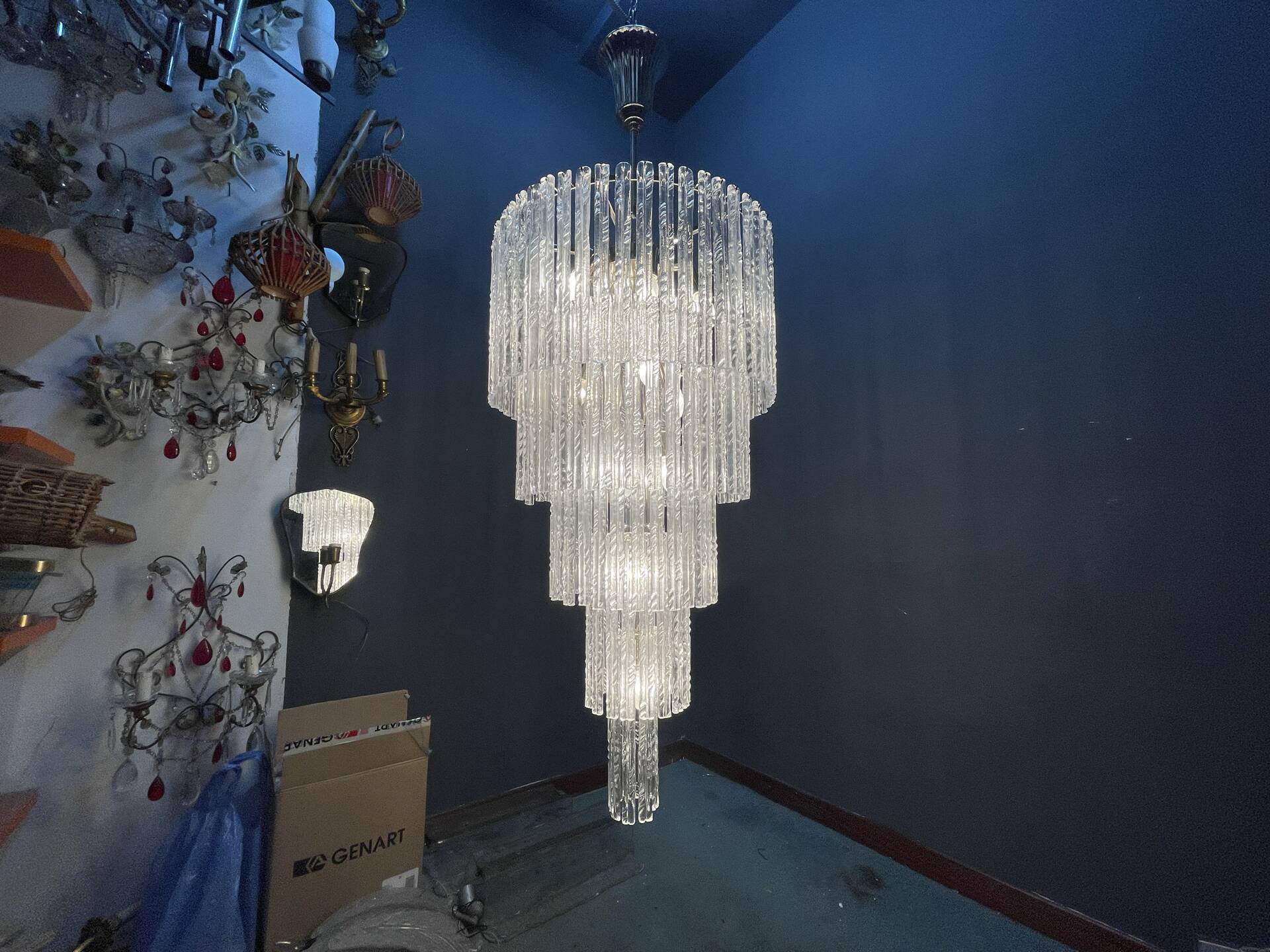 Extra Large Murano Glass Rod Chandelier, Italy, 1970s