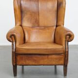 Vintage Wingback Chair Made from Sheepskin Leather