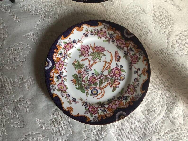 Set of 3 Antique Sarreguemines Dessert Plates: Hand-Painted Floral Ceramic