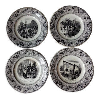 4 talking plates creil and montereau serie jeanne d'arc