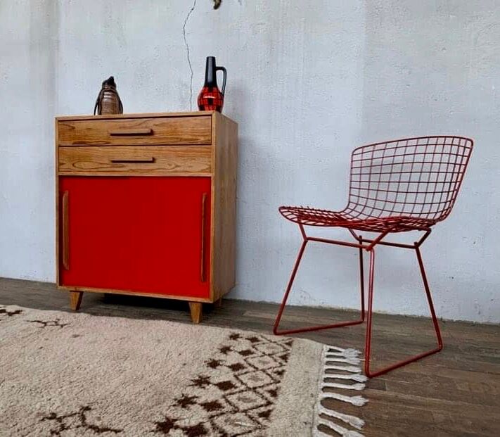 Small infilade vintage chest of drawers 2 sliding doors 2 drawers