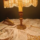 Vintage brass granny lamp | Ecru silk pagoda shade, 1950s/60s