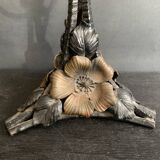 1900 Art Nouveau wrought iron lamp with floral motif