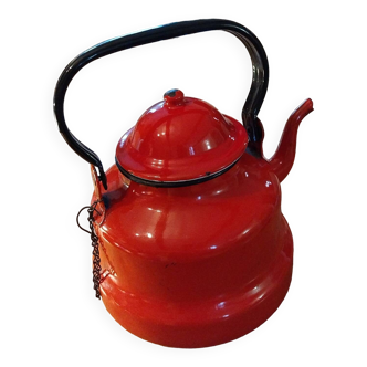 Large red enamelled metal teapot, Japy brand
