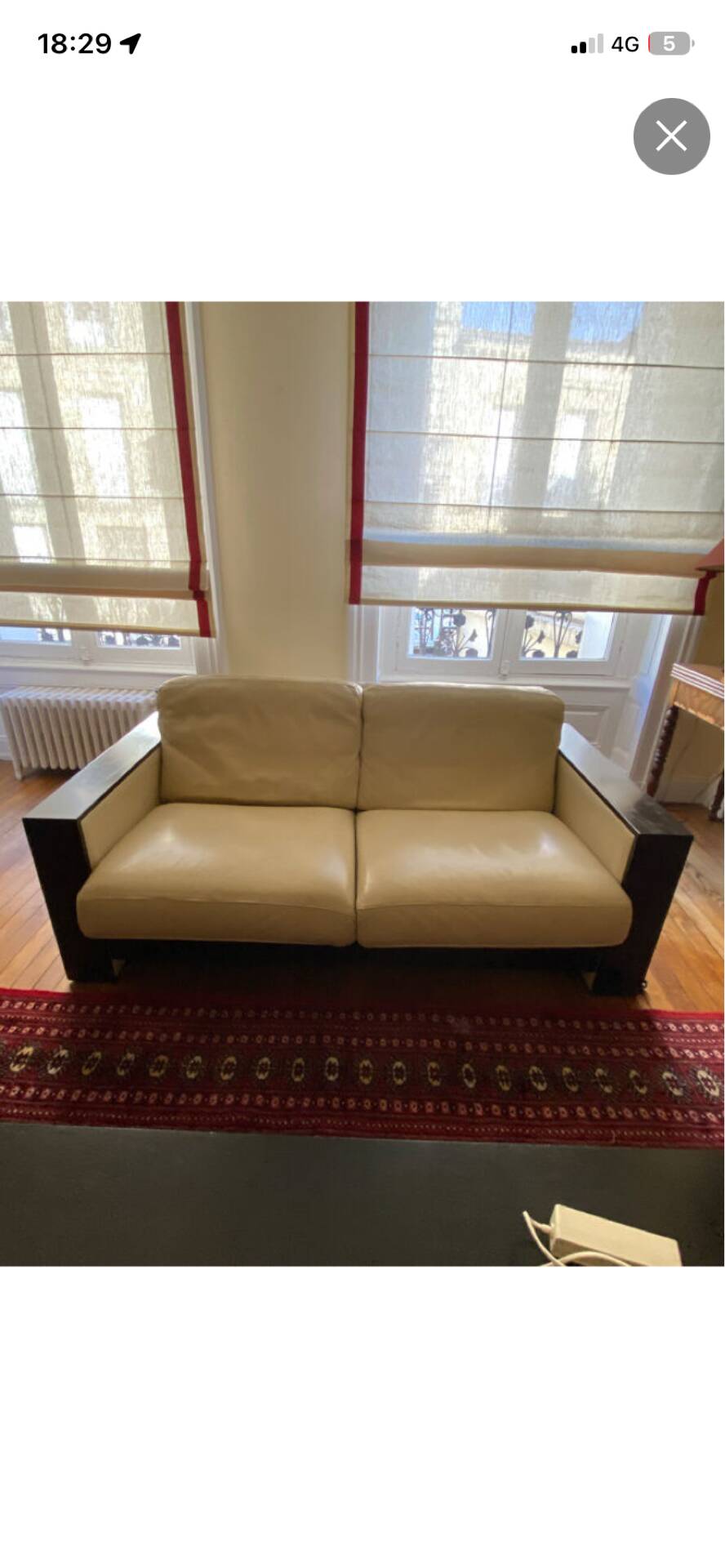 Sofa 2 seaters White leather and wood